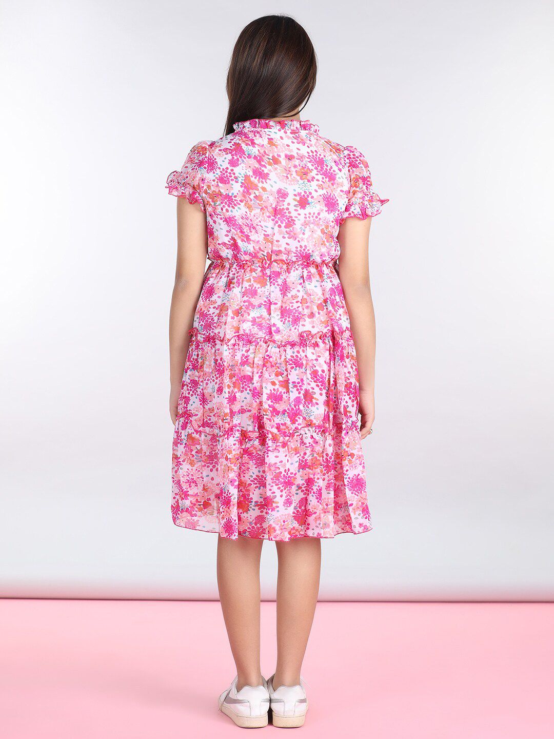 Cutiekins Girls Floral Printed Tiered Georgette A-Line Dress