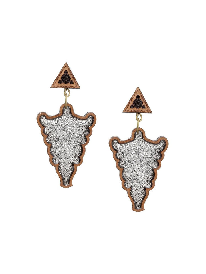 Anouk Brown & Grey Gold-Plated Triangular Wooden Drop Earrings