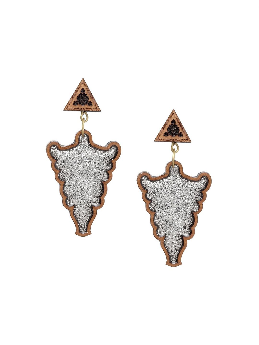 Anouk Brown & Grey Gold-Plated Triangular Wooden Drop Earrings