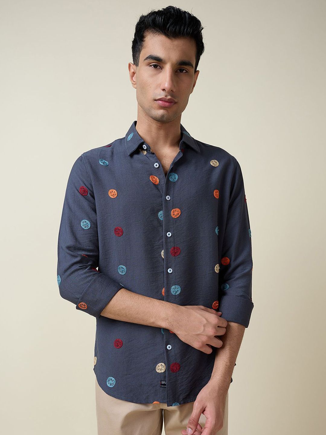 Thomas Scott Men Embroidered Regular Fit Casual Shirt