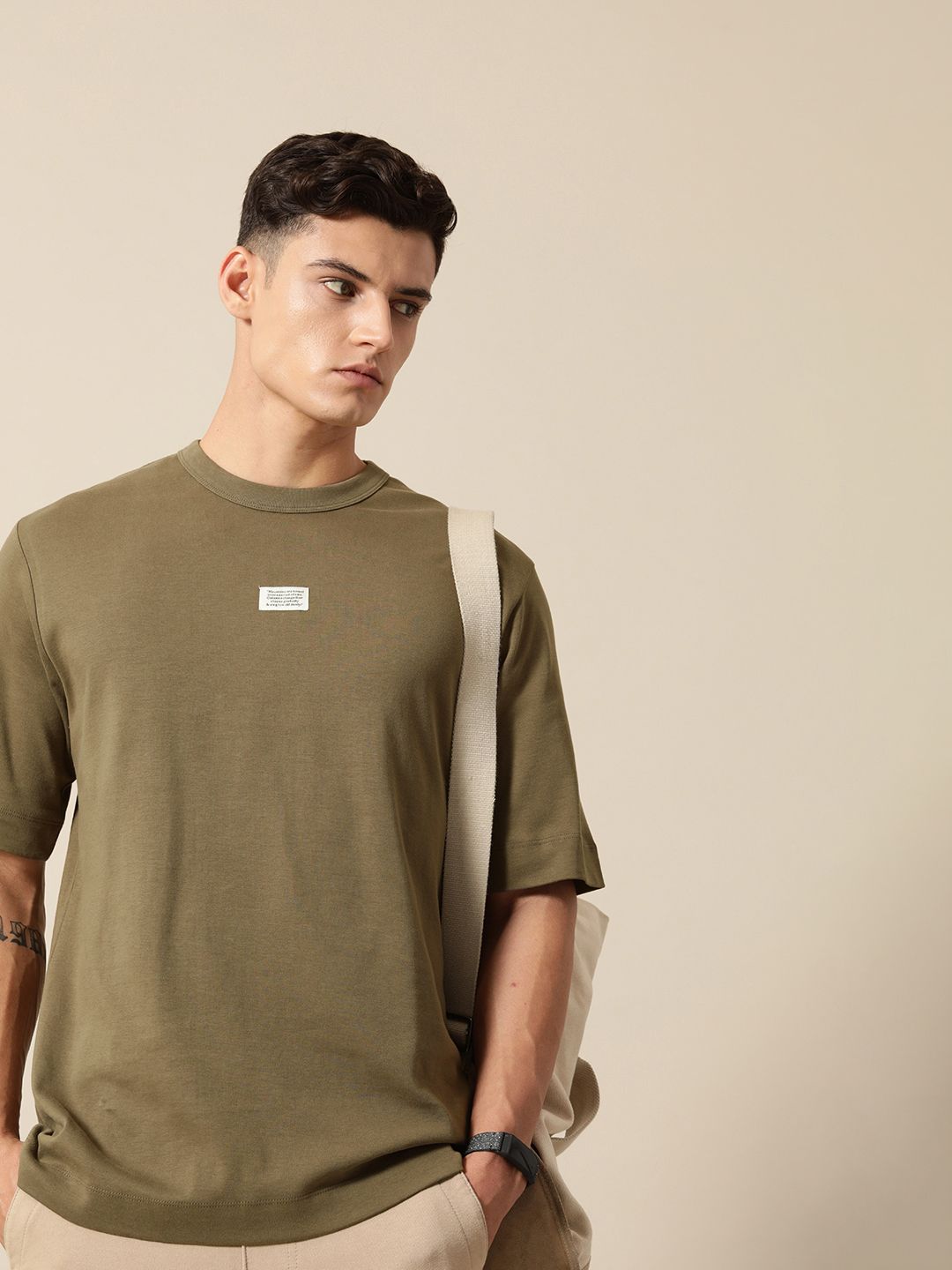 Mr Bowerbird Solid Pure Cotton Casual Oversized T-shirt With Patchwork Detail