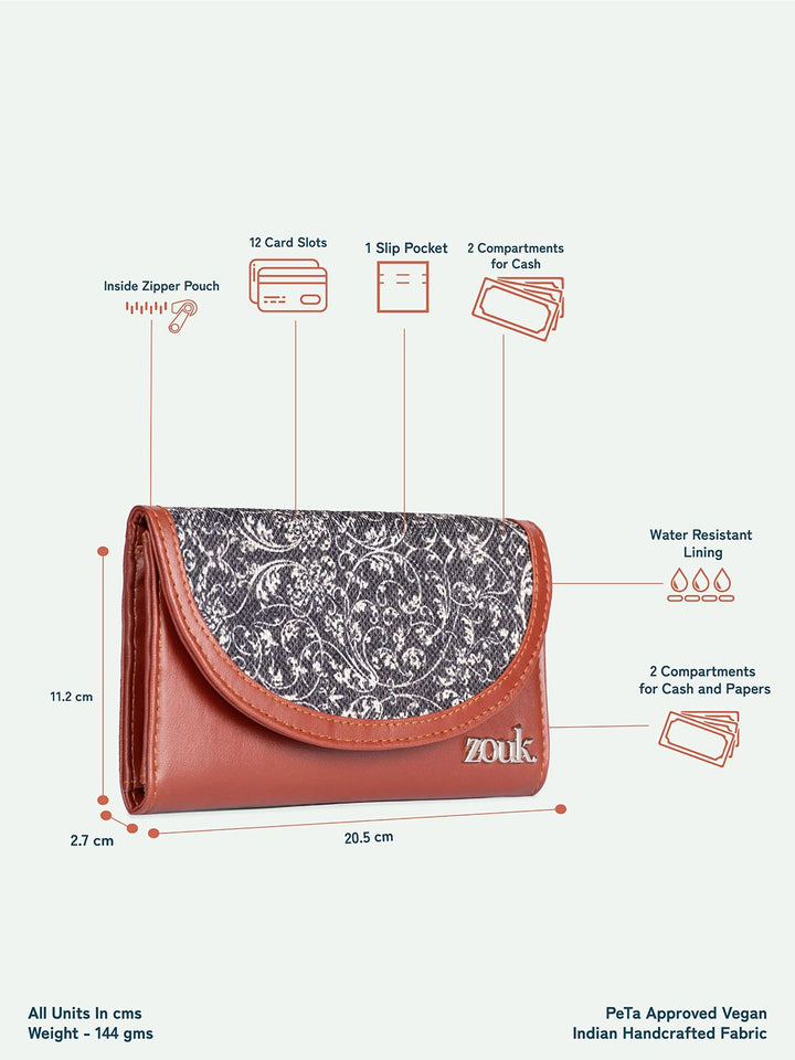 ZOUK Women Leather Lattice Lace Kyra Flap Wallet
