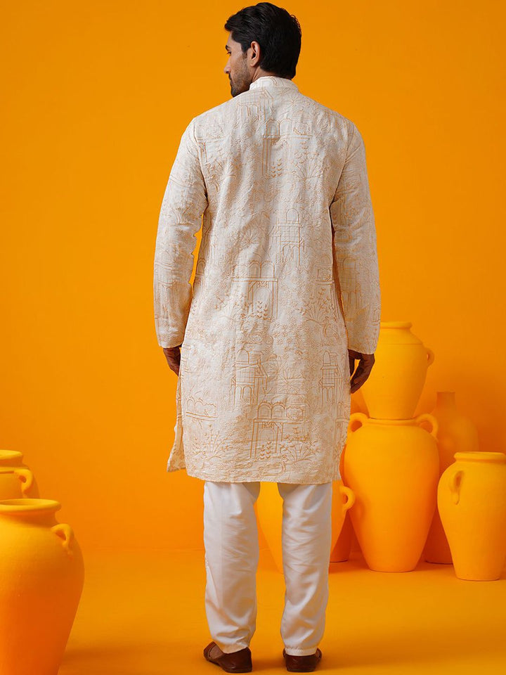 SOJANYA Ethnic Motifs Embroidered Mandarin Collar Thread Work Straight Kurtas