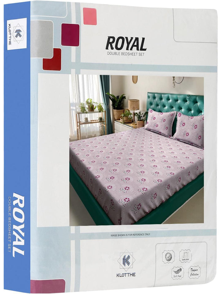 KLOTTHE Set Cadar King 400 TC Cotton Printed Pink & Purple 2.50 m x 2.25 m