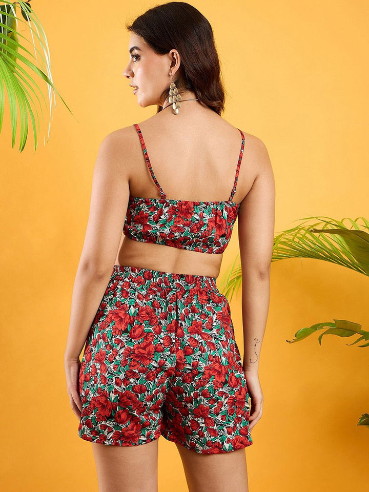 Berrylush Floral Printed Top with Short And Shrug