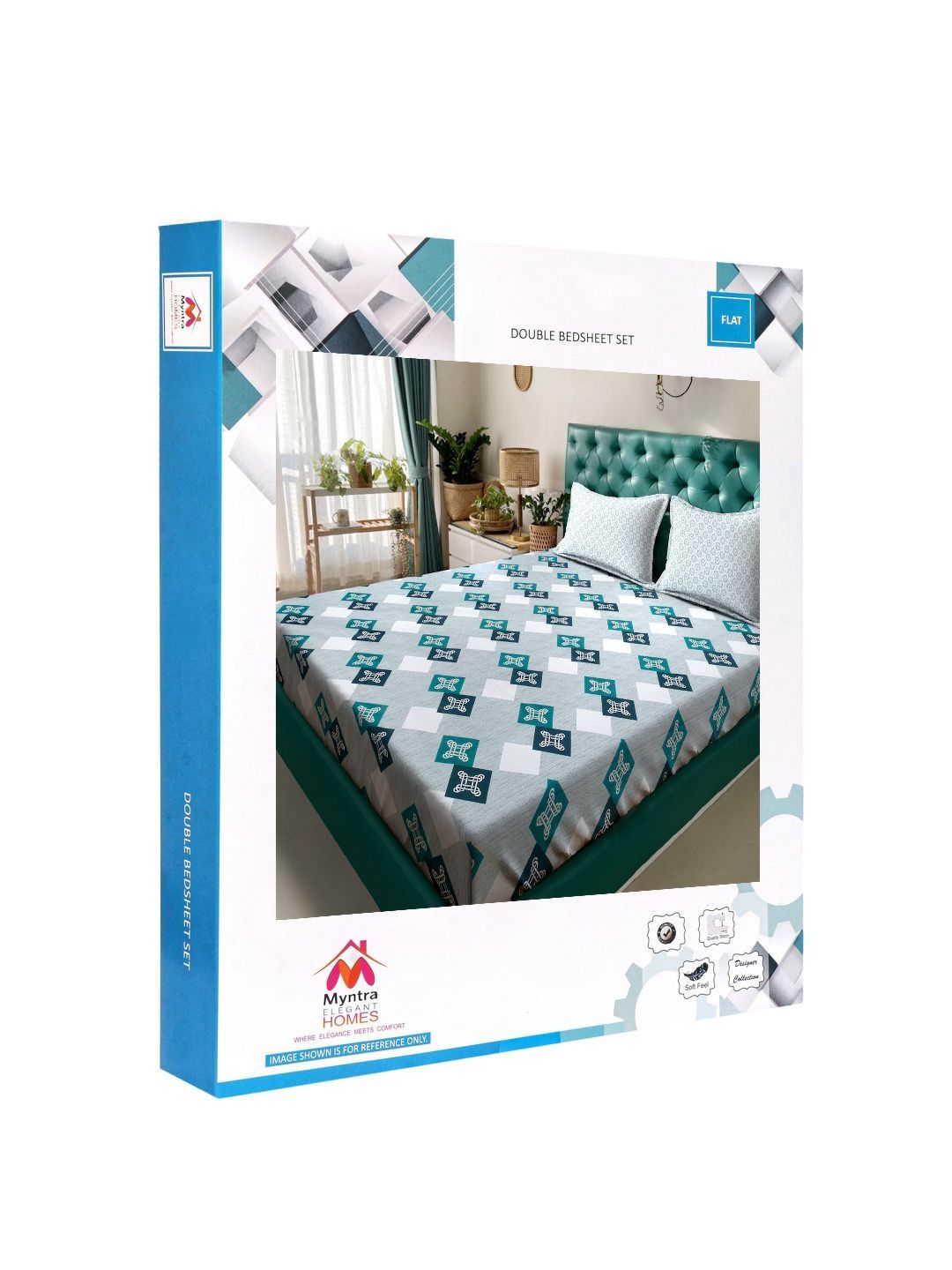 Myntra Elegant Homes Turquoise Geometric Pure Cotton 400 TC Set Cadar King 2.5m x 2.25m