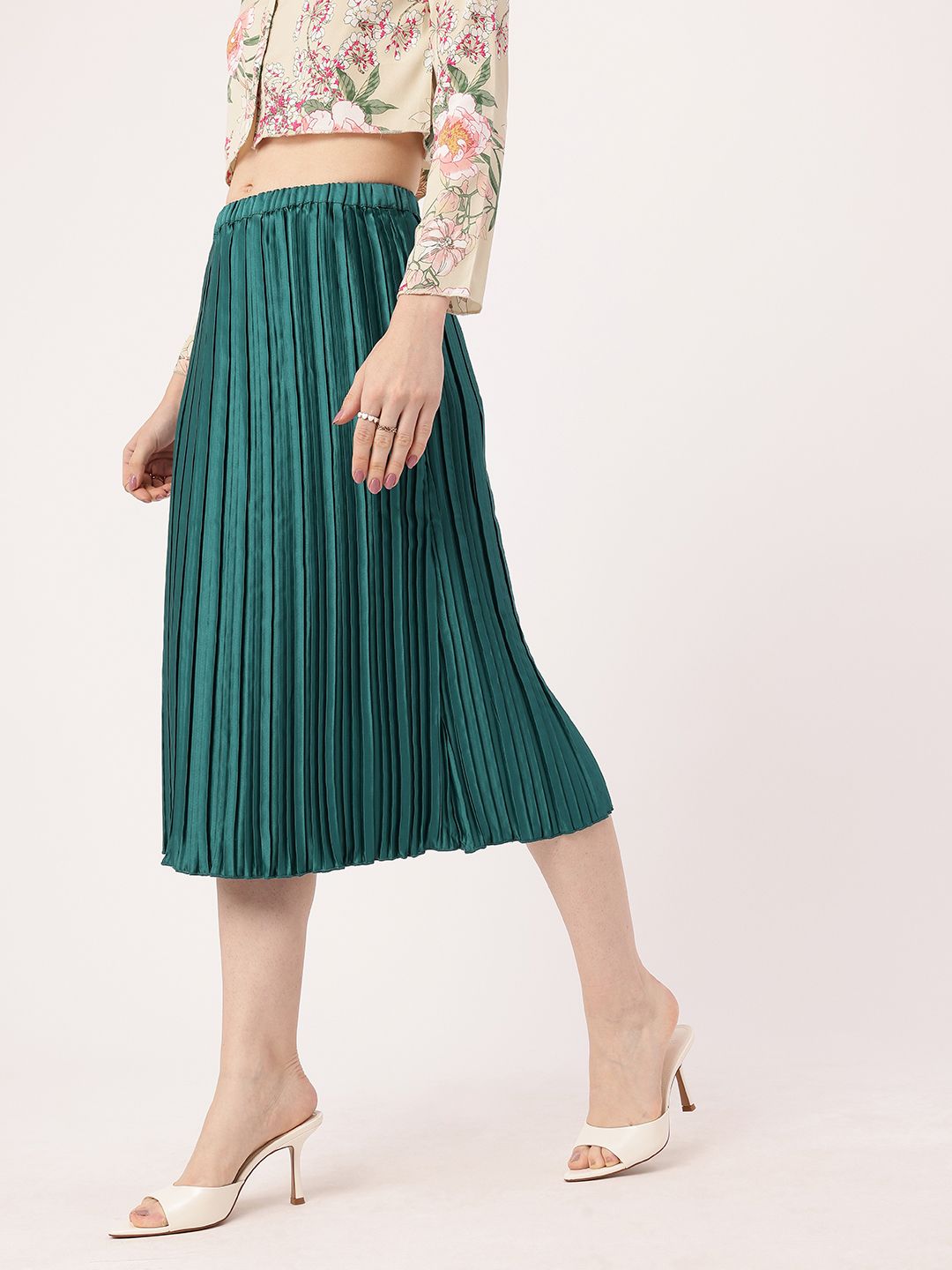 DressBerry Effortless Elegance Accordion Pleated Satin Finish A-Line Midi Skirts