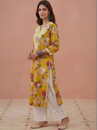 House of Chikankari Women Floral Printed Thread Work Floral Kurta