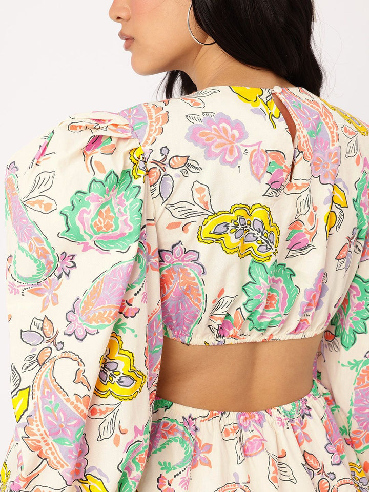 DressBerry Playful Femi Power Shoulders Cut-Out Indie Printed Sheath Mini Dress