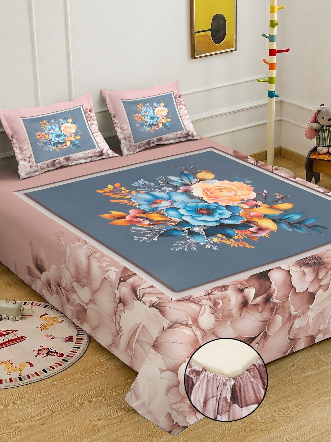 Myntra Elegant Homes Brown Floral 400 TC King Bedsheet with 2 Pillow Covers