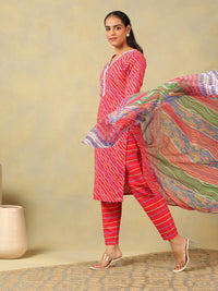 Cermin Bercetak Mamicha Leheriya Berfungsi Kurta Kapas Tulen dengan Seluar & Dengan Dupatta