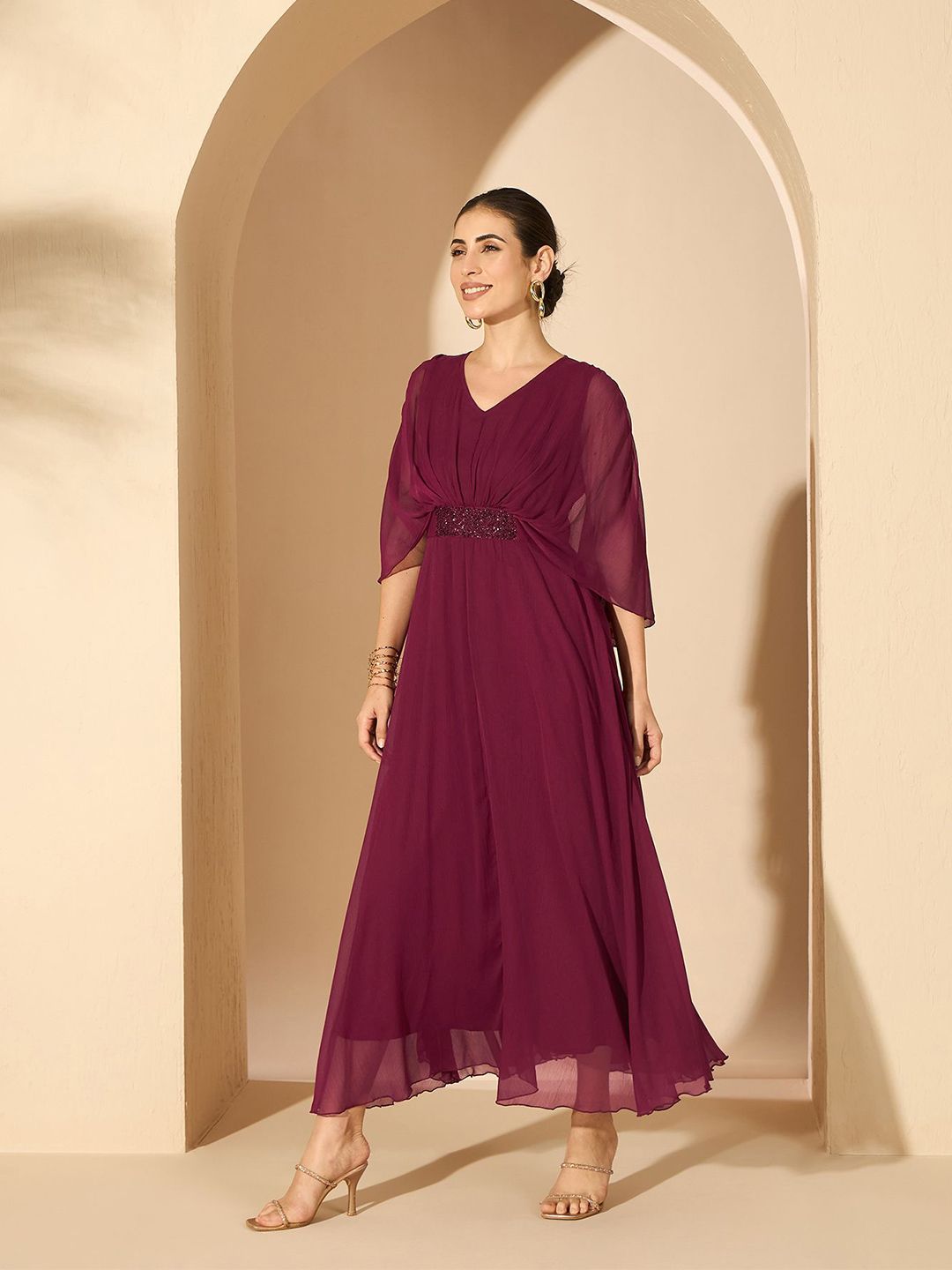 Antheaa Women Embellished Flared Sleeve Fit and Flare Dress