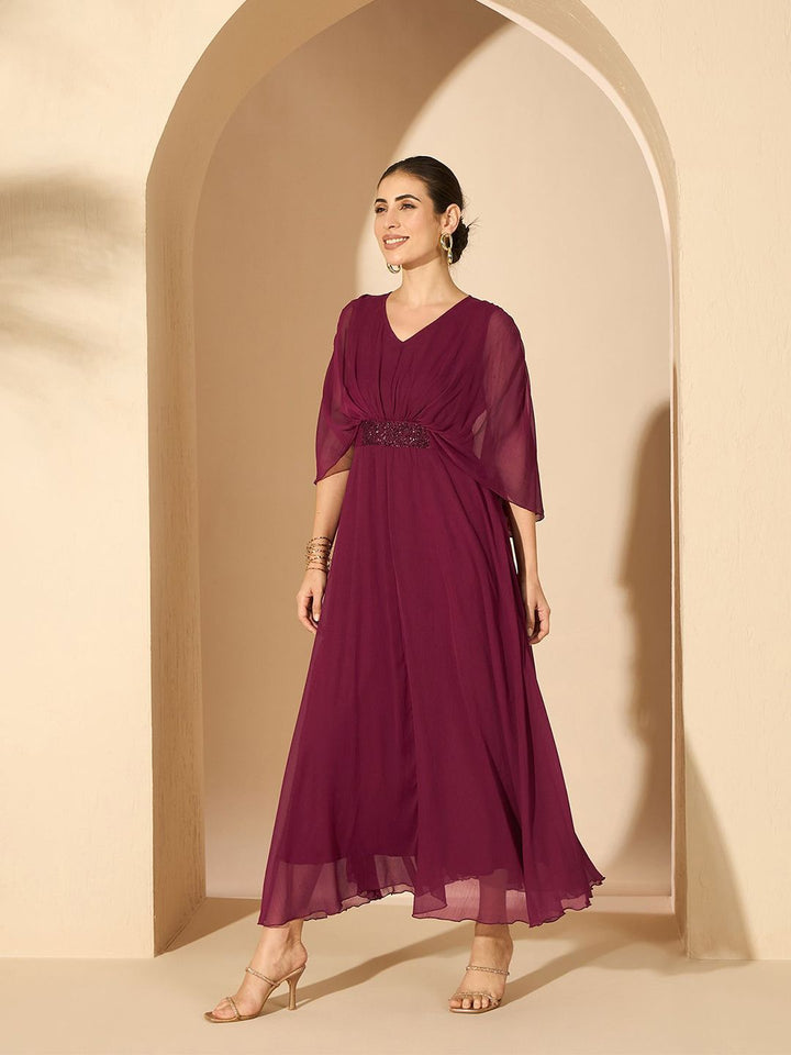 Antheaa Women Embellished Flared Sleeve Fit and Flare Dress