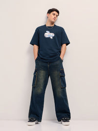 THE BEAR HOUSE Men Graphic Printed Round Neck Cotton Oversized T-shirt