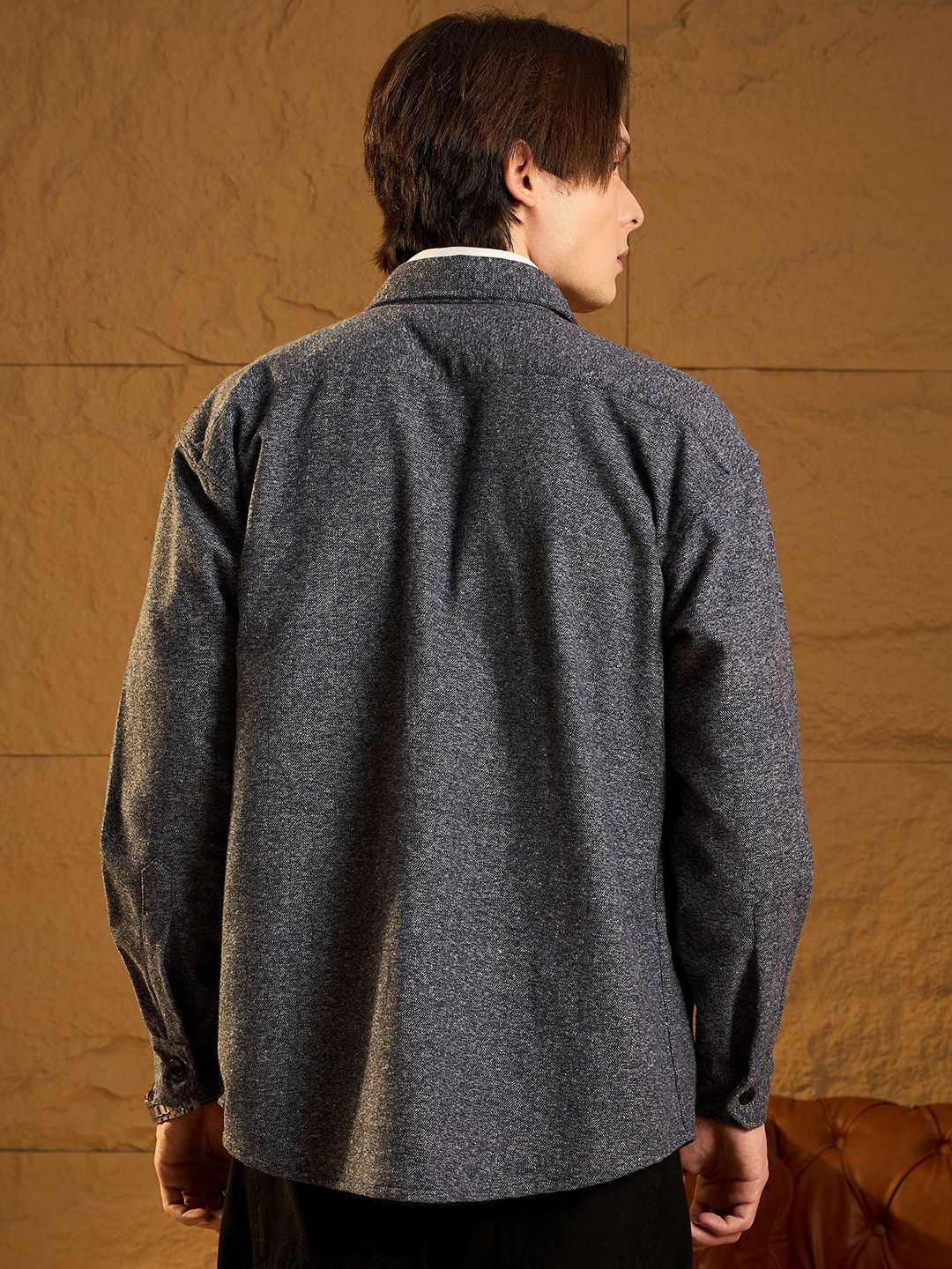 DENNISON Men Double Flap Pocket Drop Shoulder Oversized Cotton Shacket