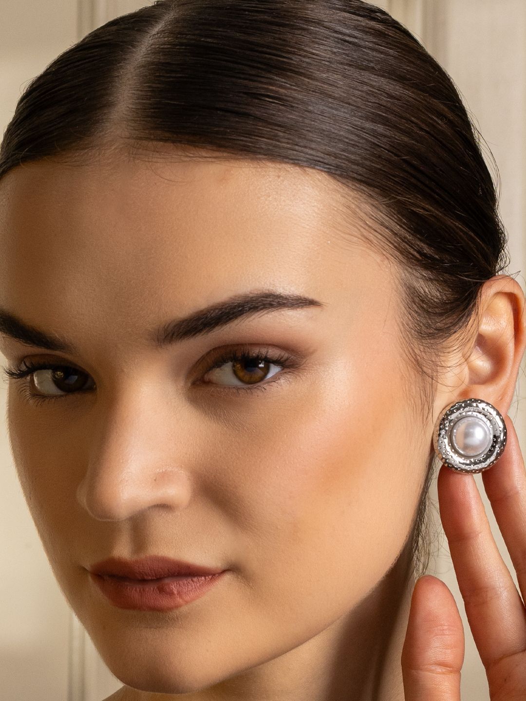 VOGUE PANASH Stainless Steel 18K Gold-Plated Pearls Beaded Circular Shape Studs