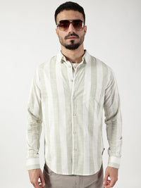 Thomas Scott Men Premium Spread Collar Vertical Striped Cotton Slim Fit Casual Shirt