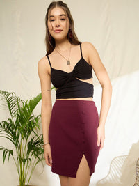 Berrylush Women A-Line Side Slit Casual Mini Skirt
