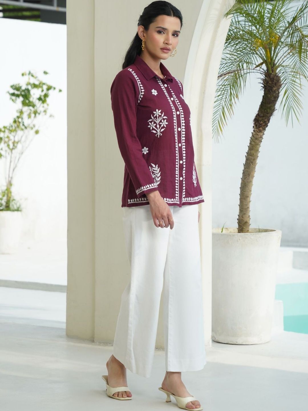 Baju Kasual Bercetak Bunga Lurus House of Chikankari Wanita