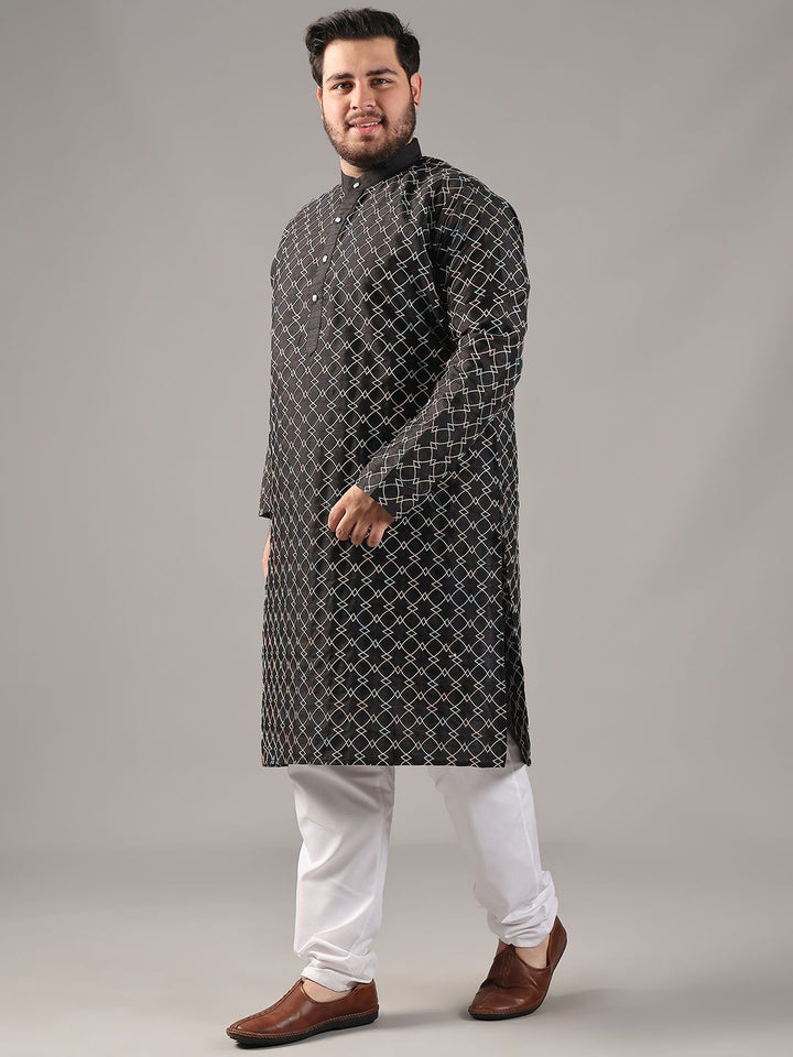 SOJANYA PLUS Plus Size Men Geometric Embroidered Pure Cotton Straight Kurta With Pyjamas