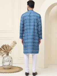 SOJANYA Kolar Mandarin Bercetak Geometrik Kapas Tulen Kurta Lurus dengan Piyama