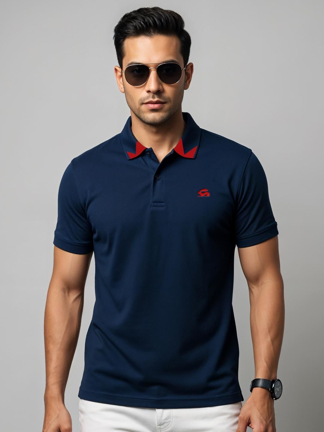 ADRO Men Navy Blue Cotton Tshirts