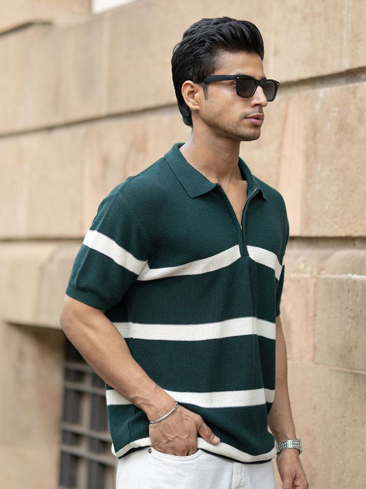 Powerlook Striped Polo Collar T-shirt