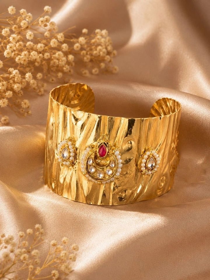 PANASH Women Brass Antique Gold-Plated Cuff Bracelet