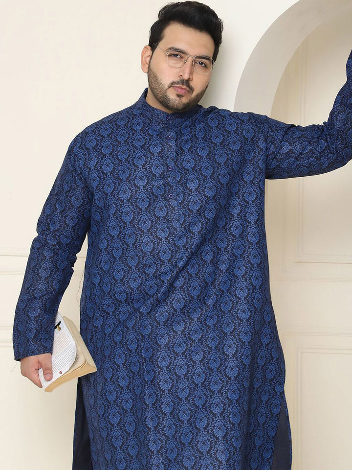 SOJANYA PLUS Ethnic Motifs Band Collar Straight Kurta With Pyjamas