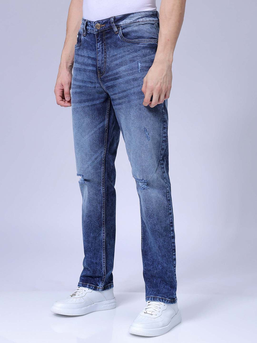 The Indian Garage Co Men Slim Fit Heavy Fade Stretchable Jeans