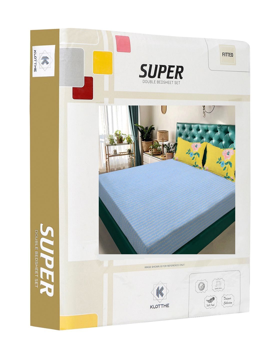 KLOTTHE Biru & Putih Bercetak Bercetak Dilengkapi Cadar King Double 300TC & 2 Sarung Bantal
