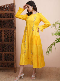 Vishudh Embroidered Flared Sleeve A-Line Maxi Dress
