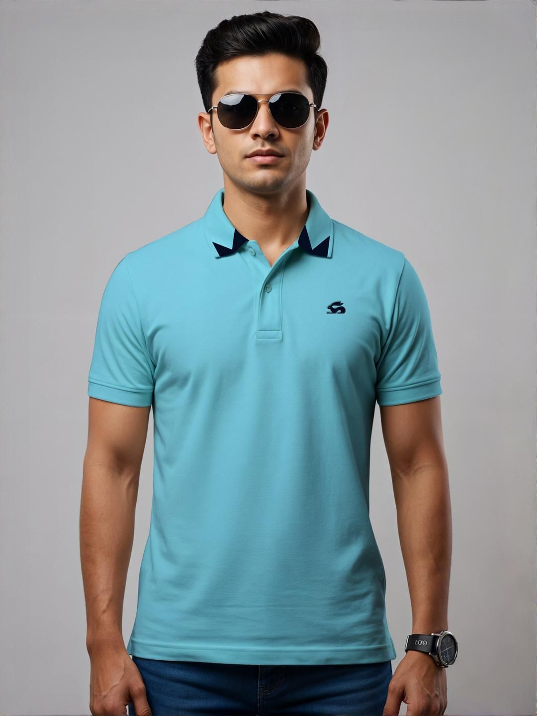 Tshirts ADRO Men Turquoise Blue Cotton