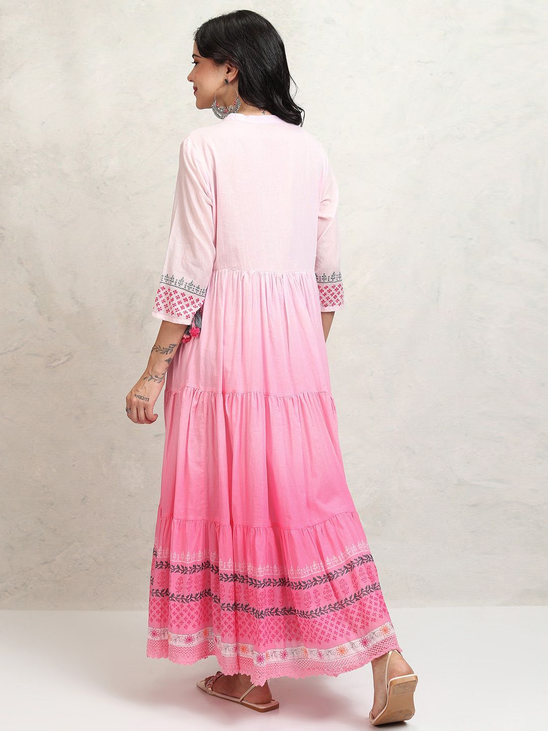 Vishudh Embroidered Ombre Tiered Maxi Ethnic Dress
