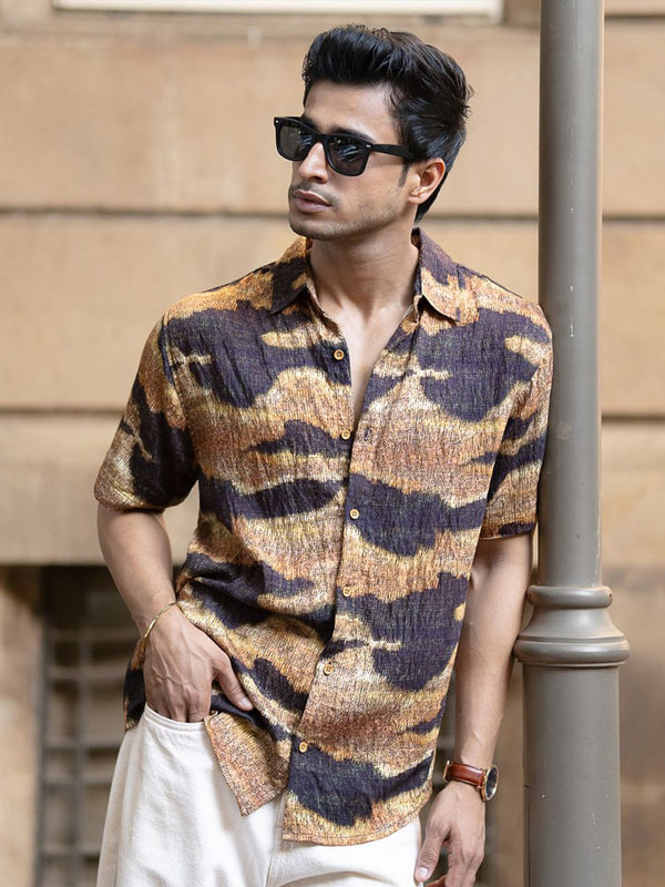 Powerlook Men Abstract Printed Spread Collar Casual Shirt