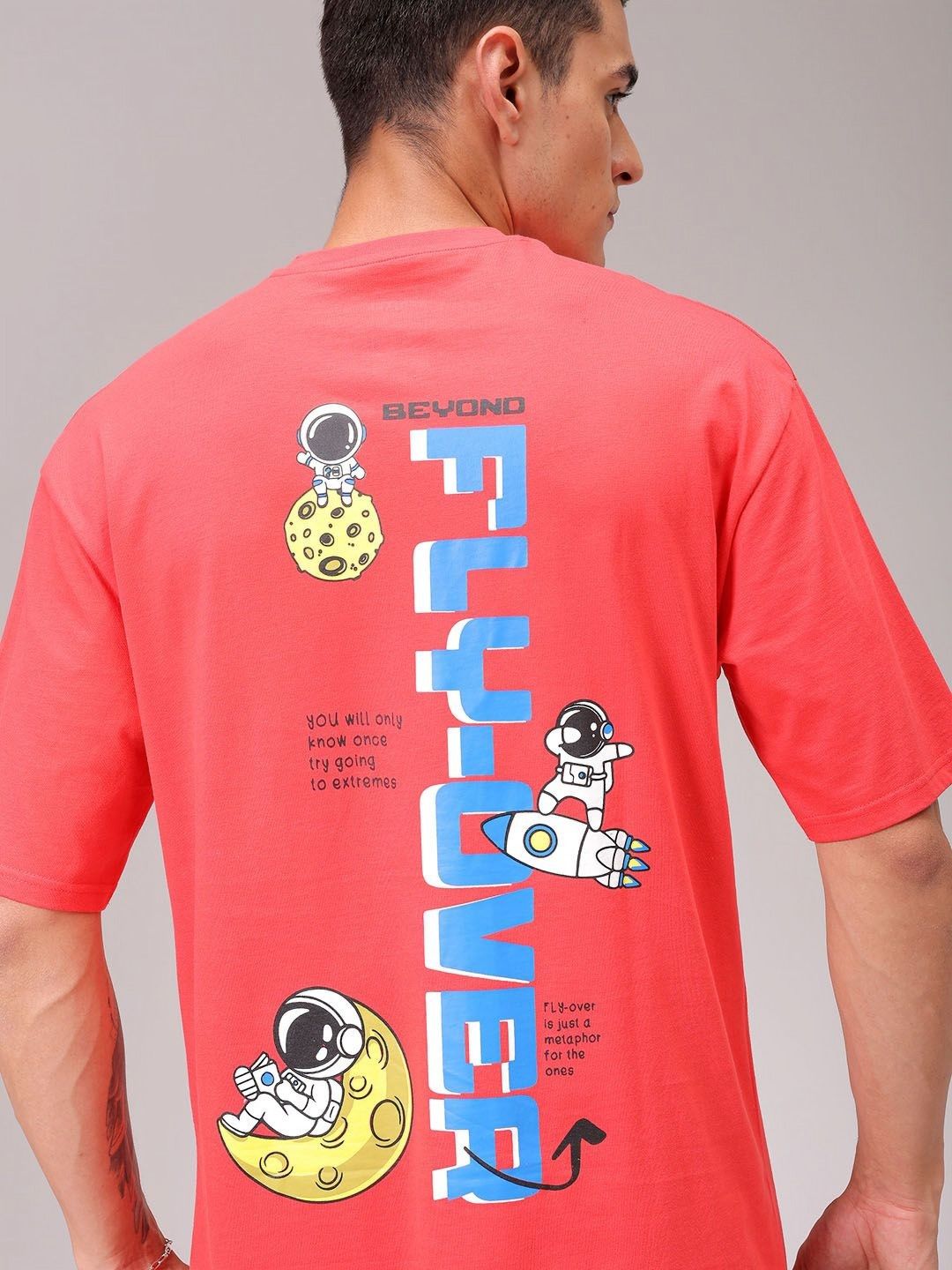 The Indian Garage Co Men Typography Printed Round Neck Cotton Oversized T-shirt
