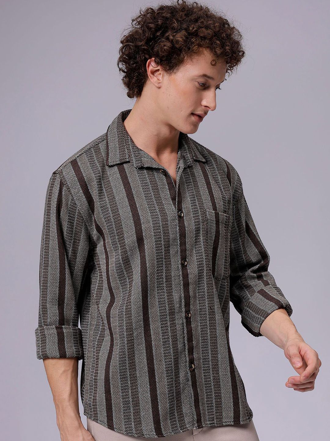 The Indian Garage Co Men Relaxed Fit Striped Dobby Textured Resortwear Shirt