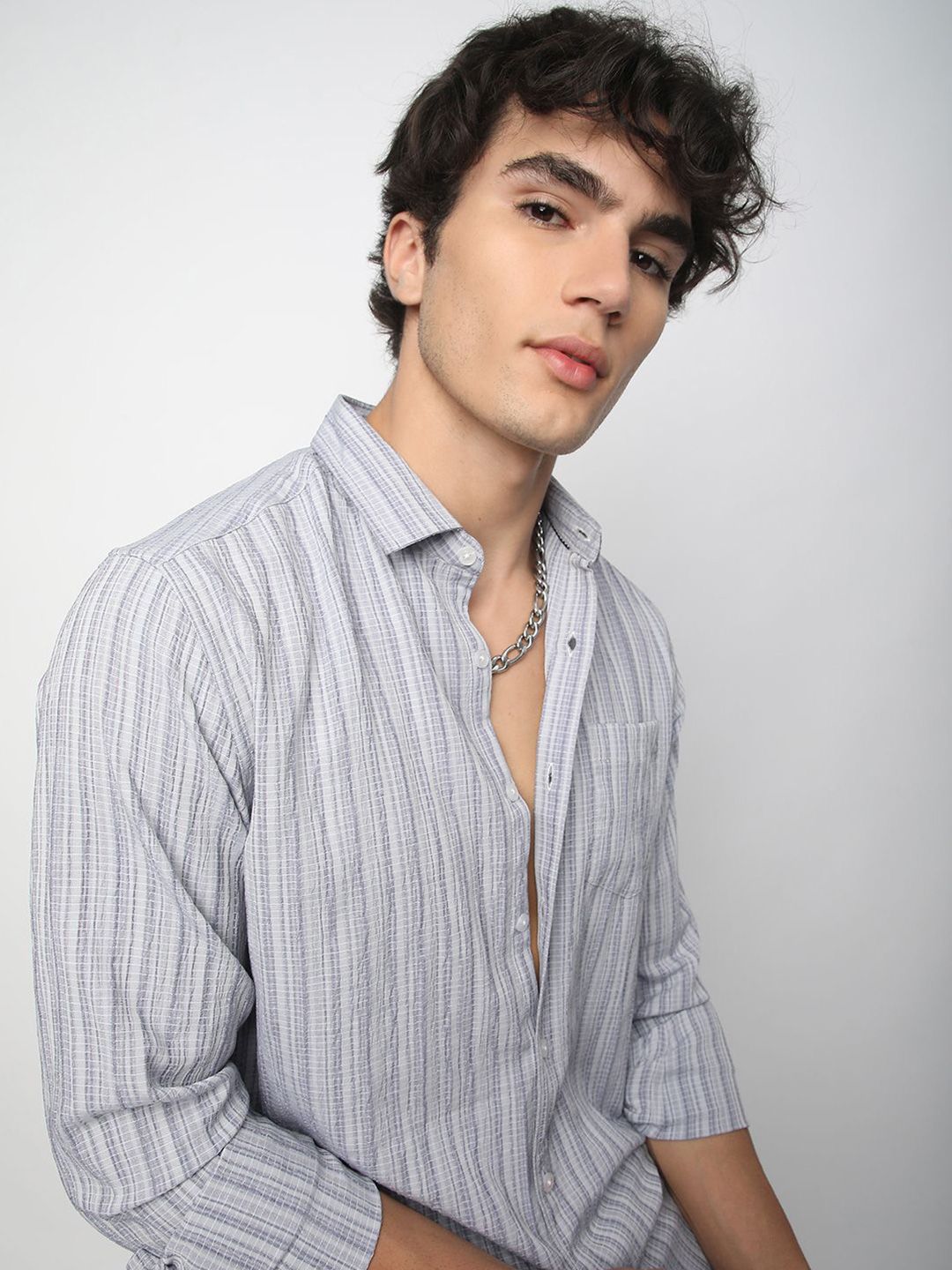 VASTRADO Men Classic Spread Collar Textured Slim Fit Casual Shirt