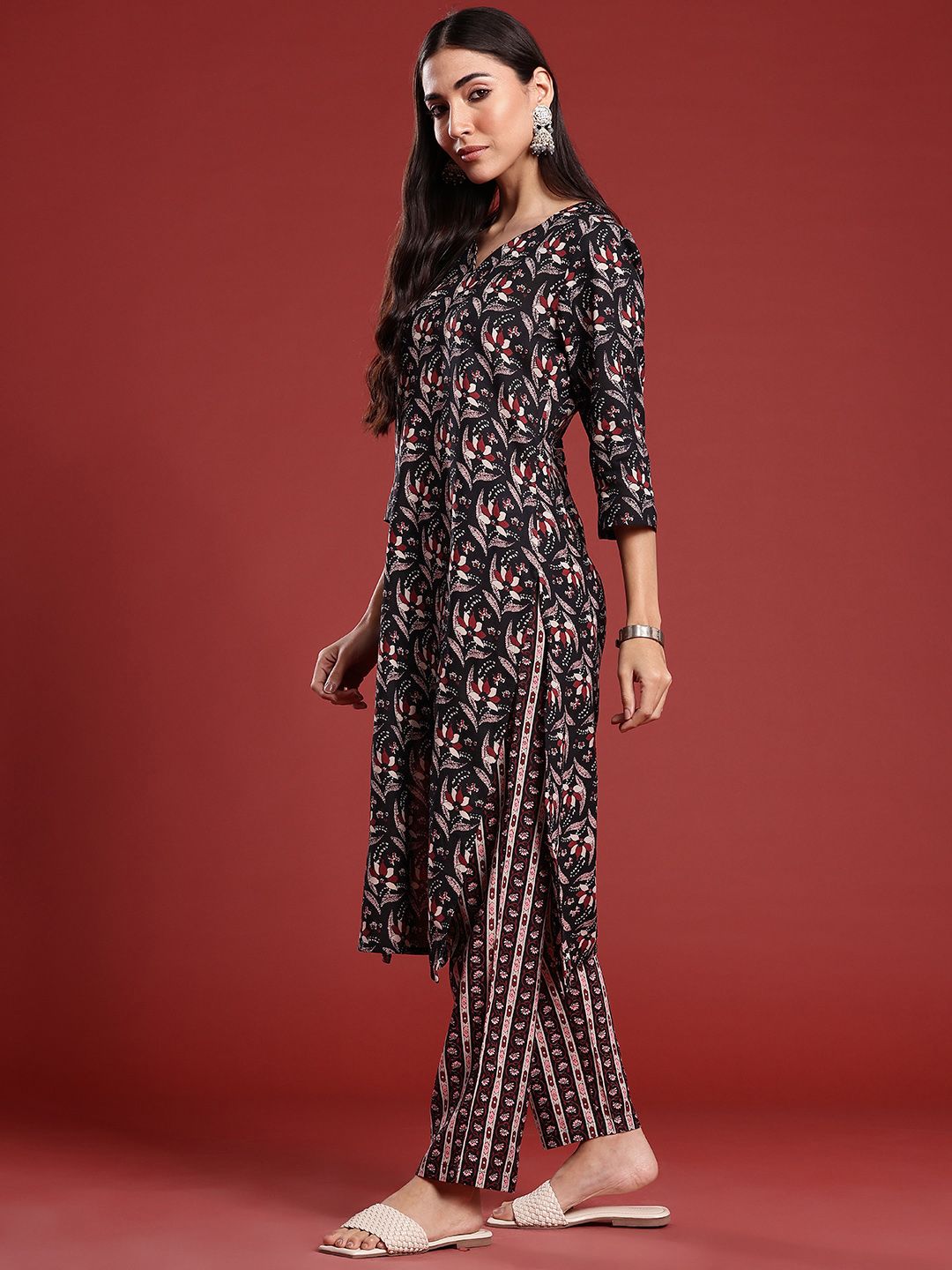 Anouk Ethnic Motifs Printed Pure Cotton Kurta with Trousers & Dupatta