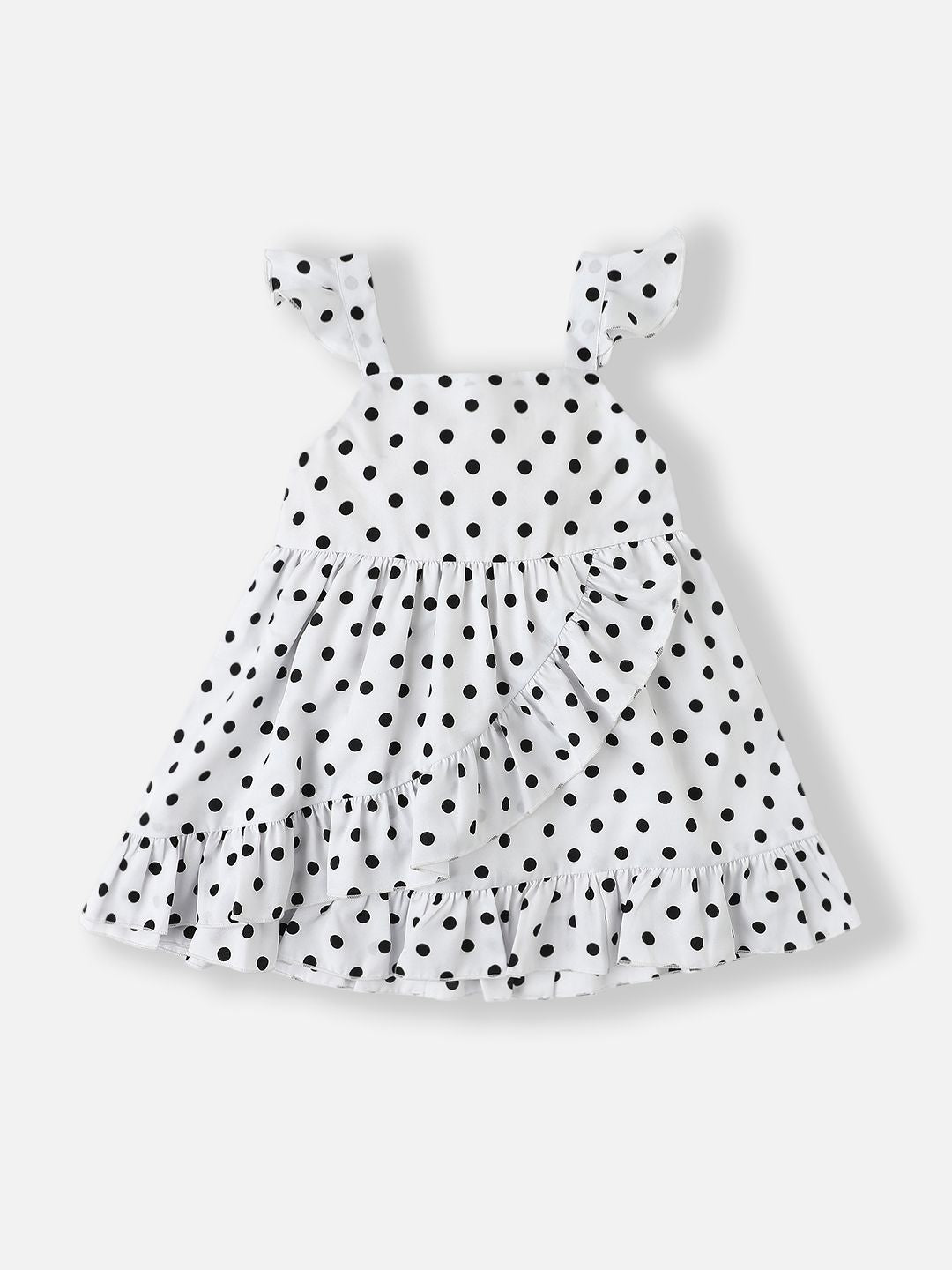 Nauti Nati Polka Dot Printed Flutter Sleeve Layered A-Line Dress