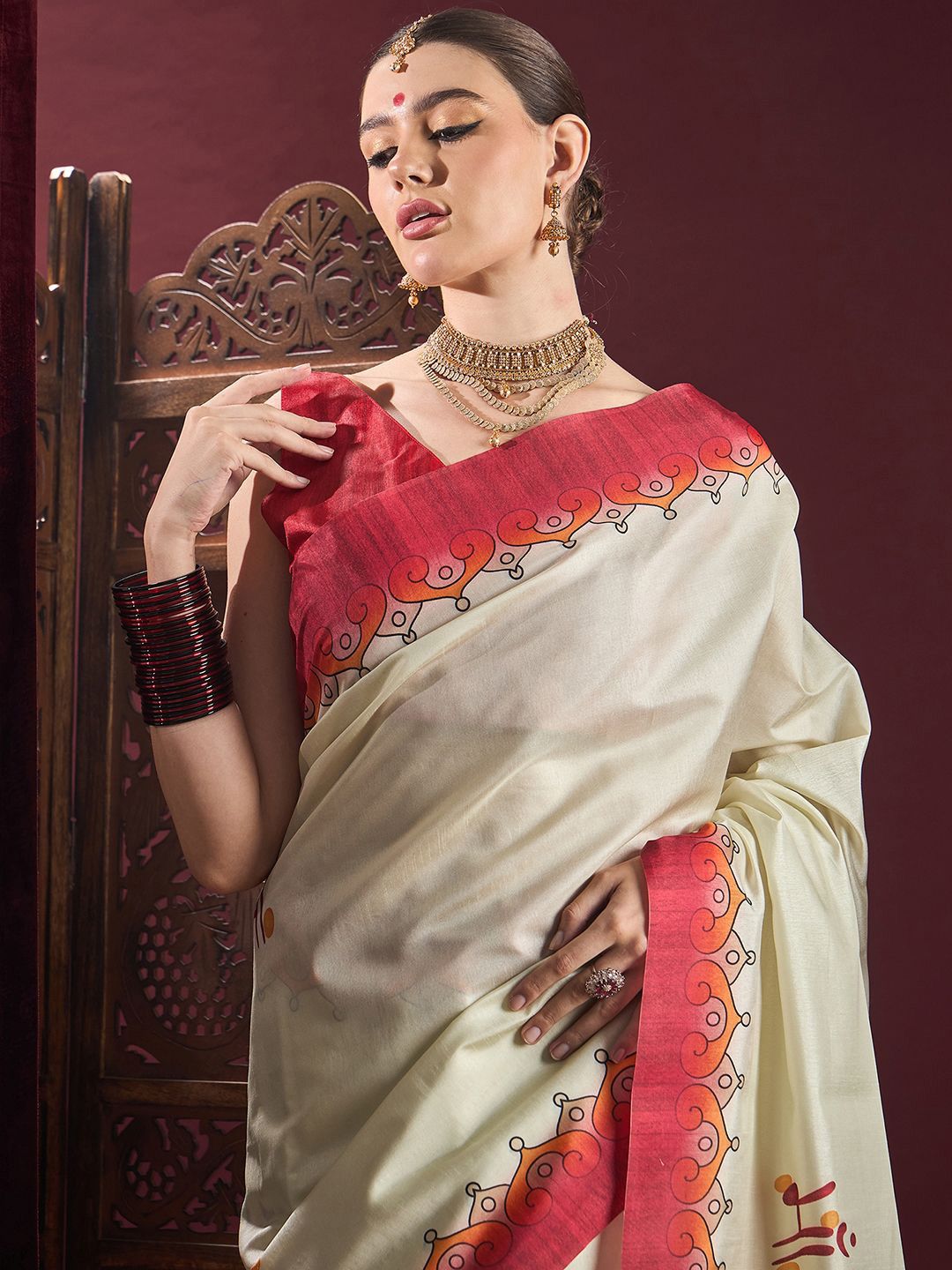 Saree mall Durga Puja Ethnic Motifs Silk Blend Garad Sarees