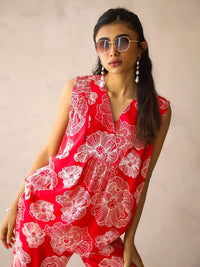 SANSKRUTIHOMES Printed V Neck Tunic With Trousers Co-Ords Set
