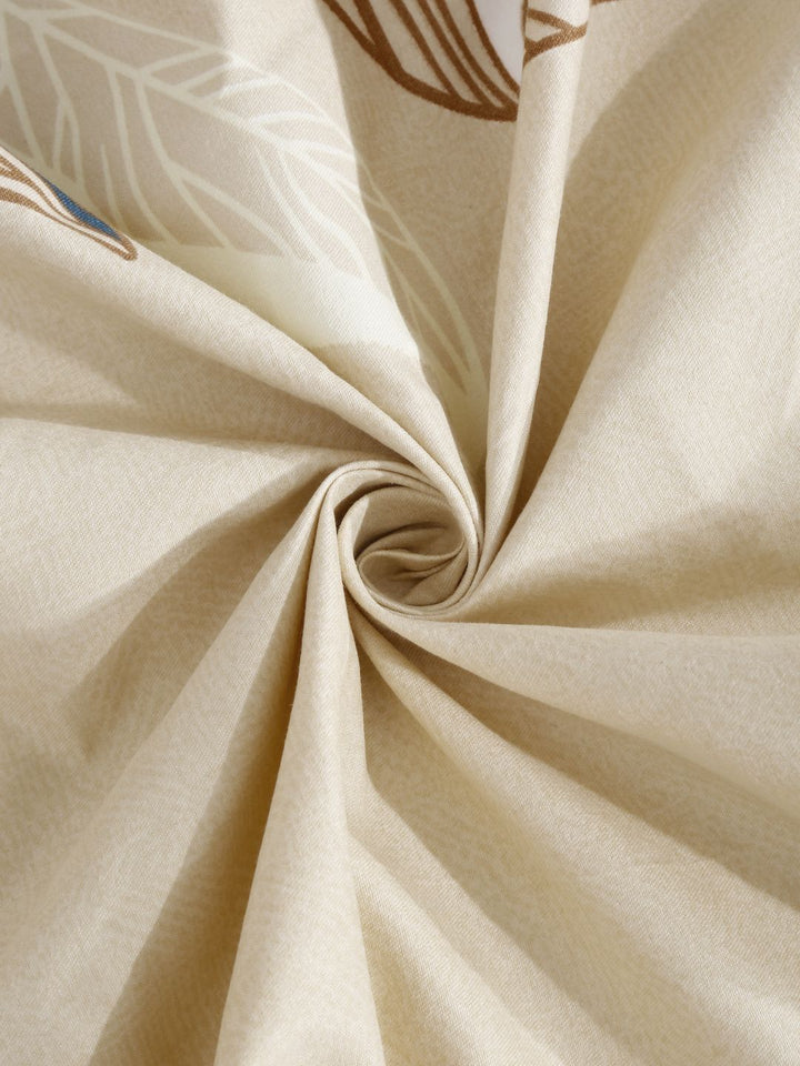 Myntra Elegant Homes Beige Floral Cotton 300 TC Fitted King Cadar Halus dengan 2 Sarung Bantal-250 x 220 cm
