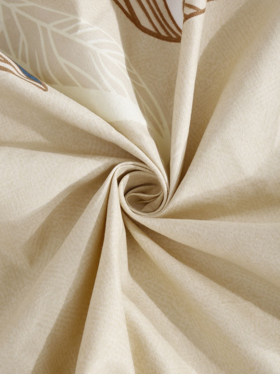 Myntra Elegant Homes Beige Floral Cotton 300 TC Fitted King Cadar Halus dengan 2 Sarung Bantal-250 x 220 cm