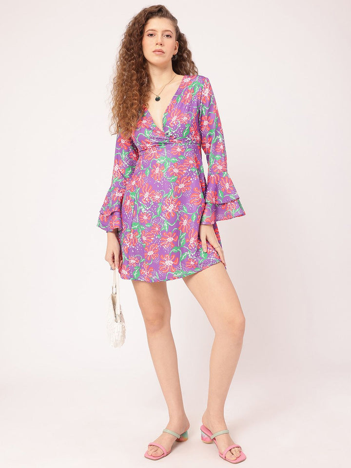 DressBerry Sweet Swirls Printed Bell Sleeve Mini A-line Dress