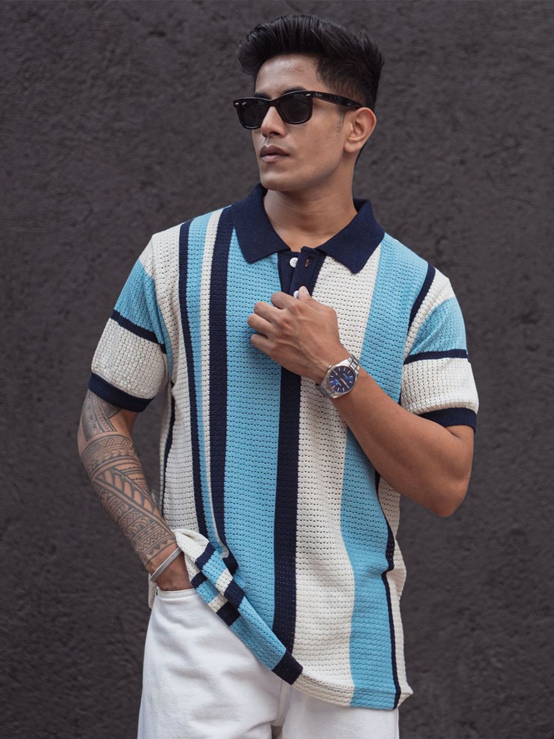 Powerlook Men Striped Polo Collar T-shirt