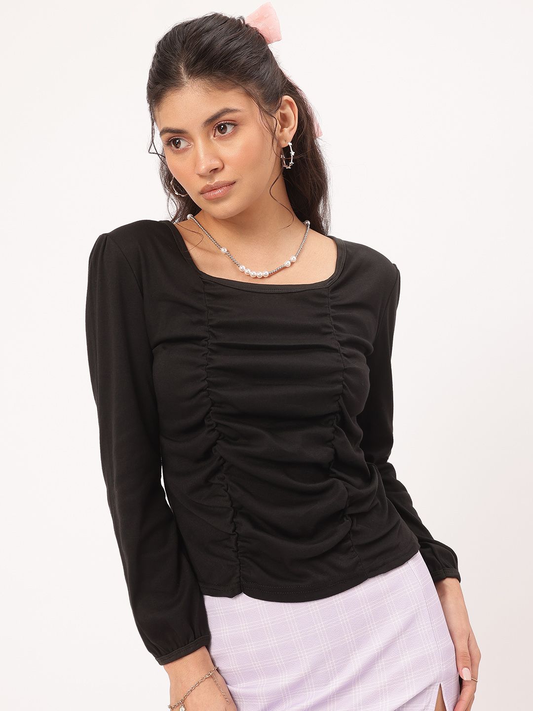 DressBerry Puff Sleeve Perfection Ruched Fitted Top