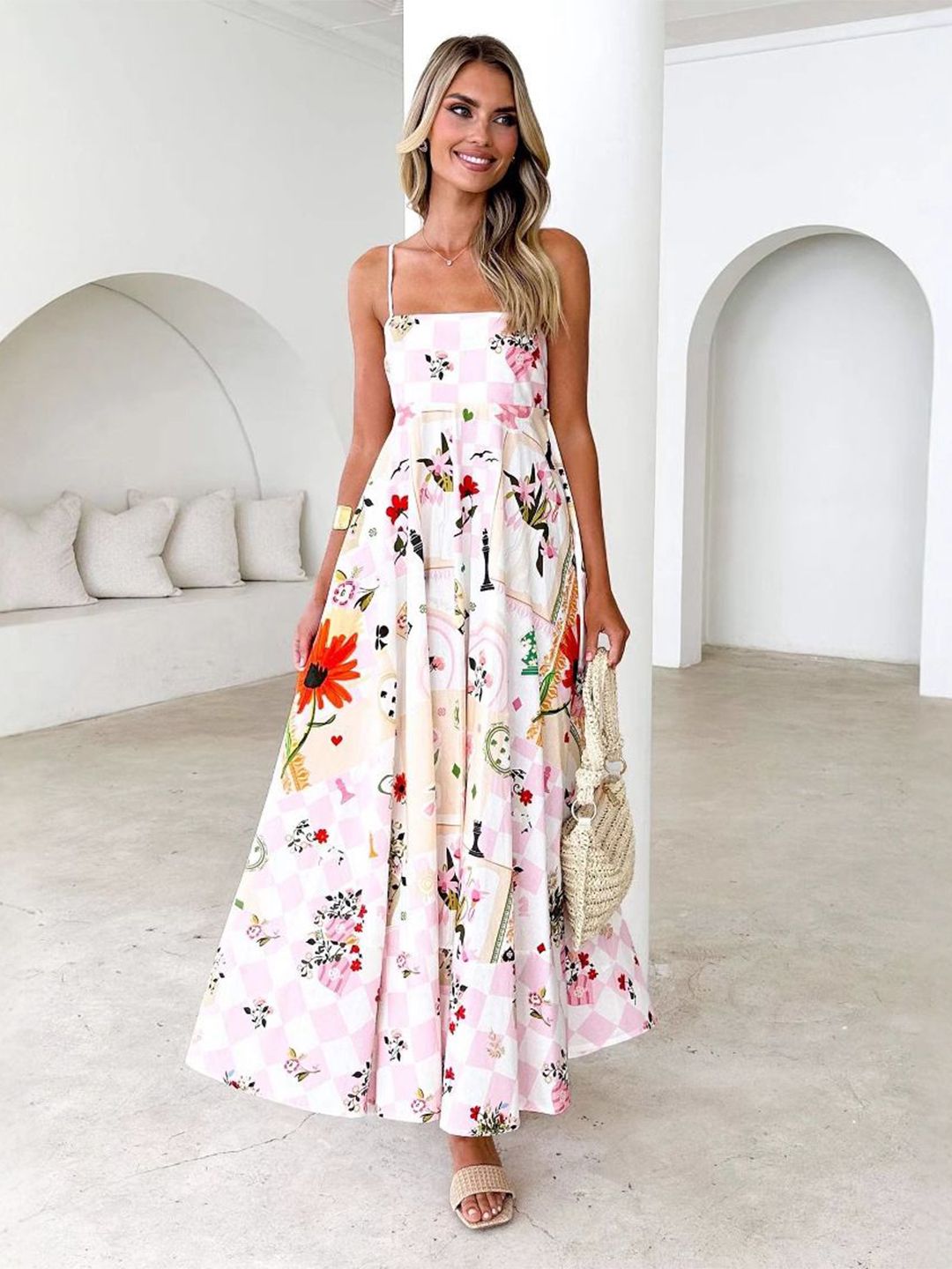 all about you Women Floral Printed Sleeveless Maxi Dress