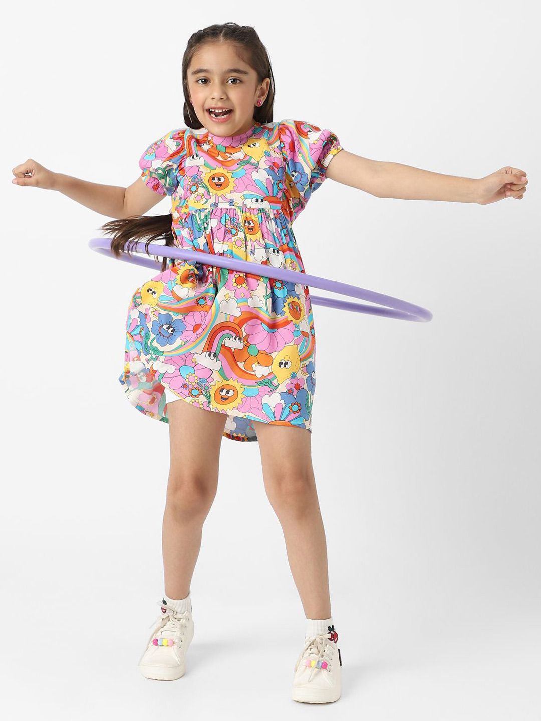 Nauti Nati Girls' Colourful AOP Fit and Flare Dress