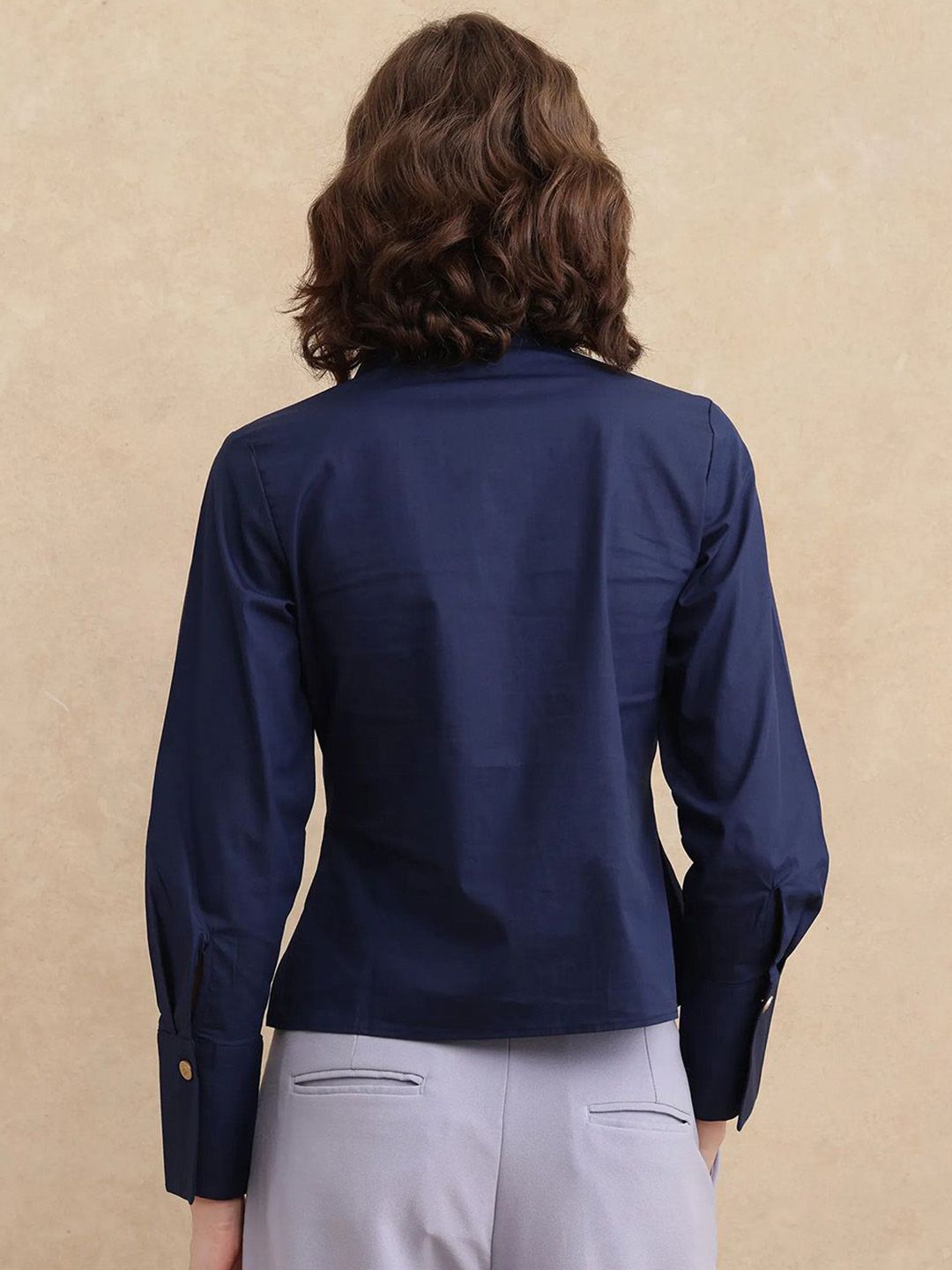 RAREISM Women Cotton Shirt Style Crop Top